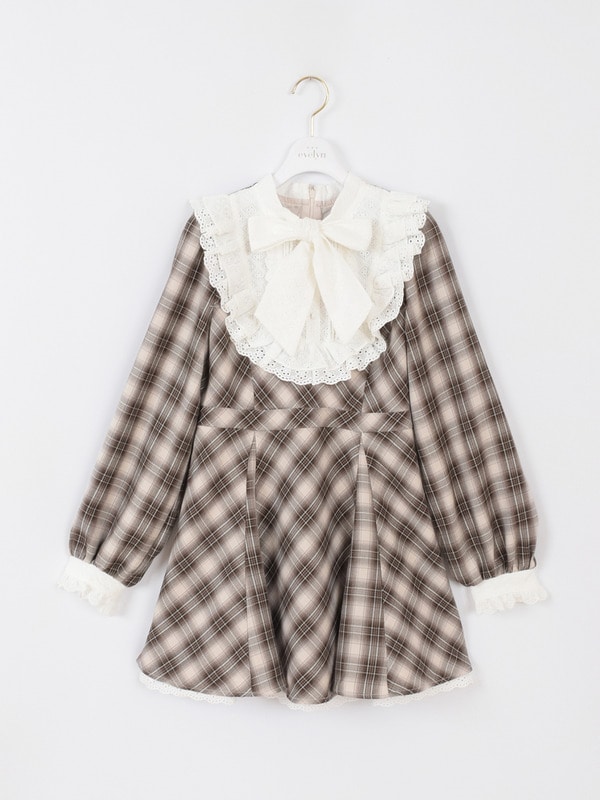 レースリボンチェックミニワンピース｜evelyn（エブリン）公式通販サイト
