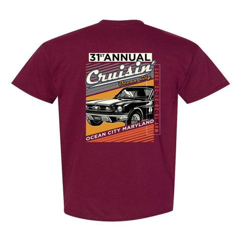 2022 Cruisin official classic car show event t-shirt maroon Ocean