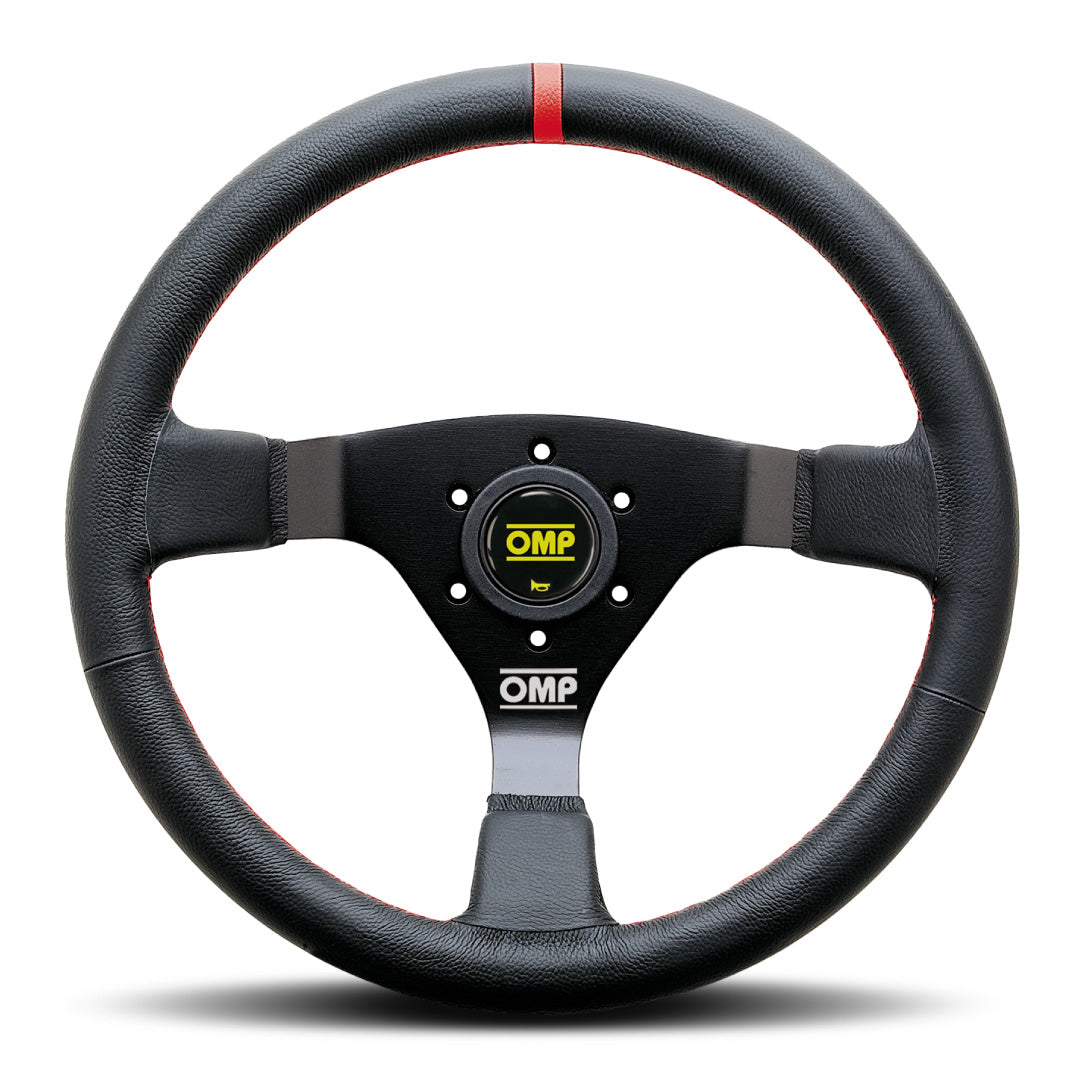 OMP WRC Steering Wheel - Black Leather Red Stitching Black Spokes 350m