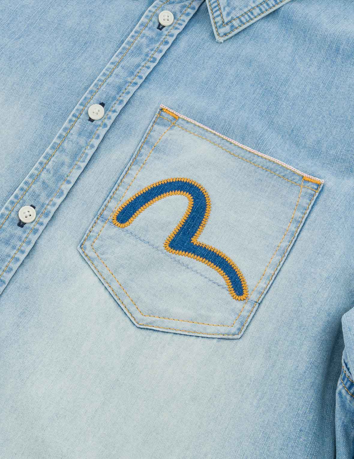 インサートカモメ刺繍 リラックスフィット デニムシャツ – EVISU