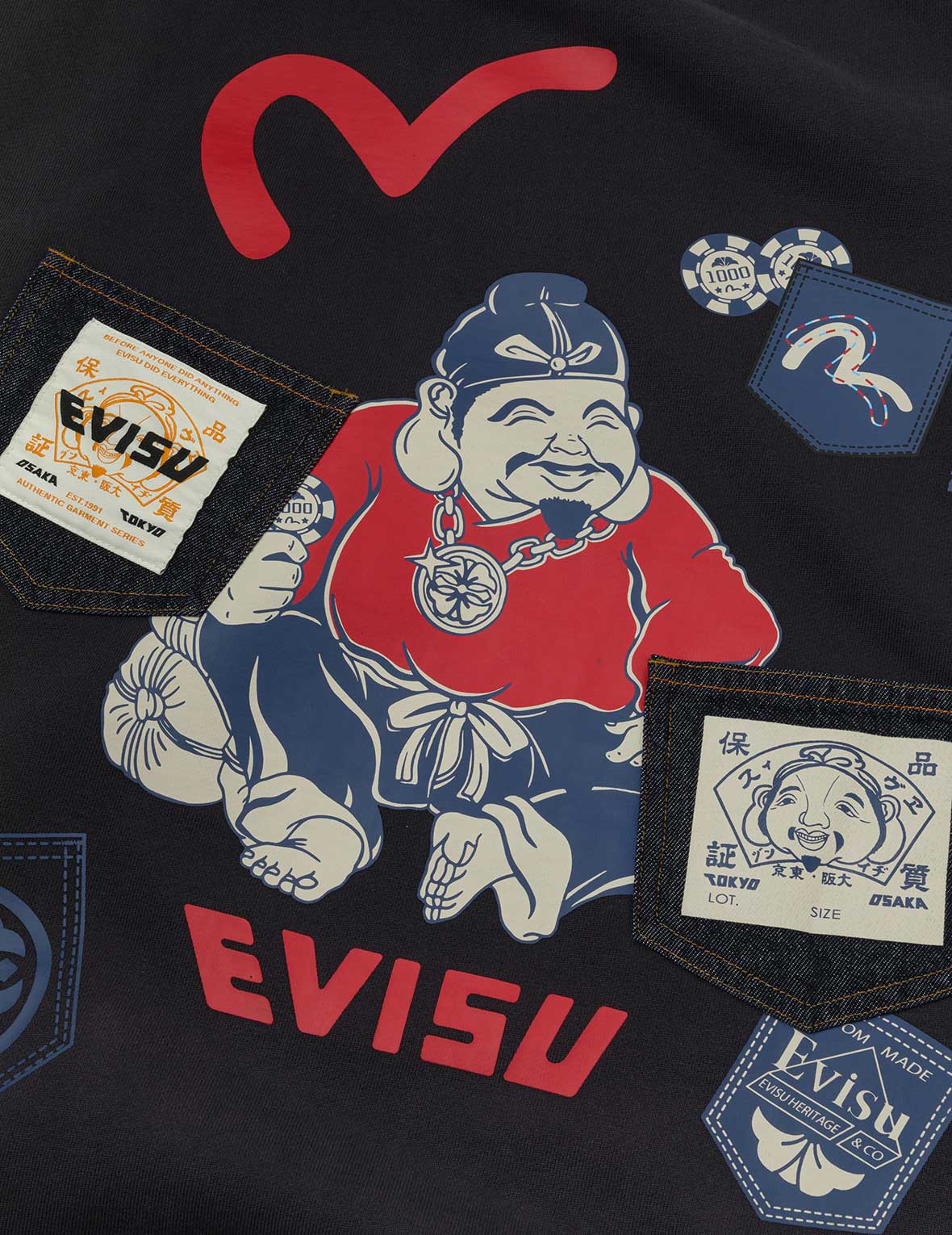 恵比寿プリントとマルチポケットウォッシュドリラックスフィット