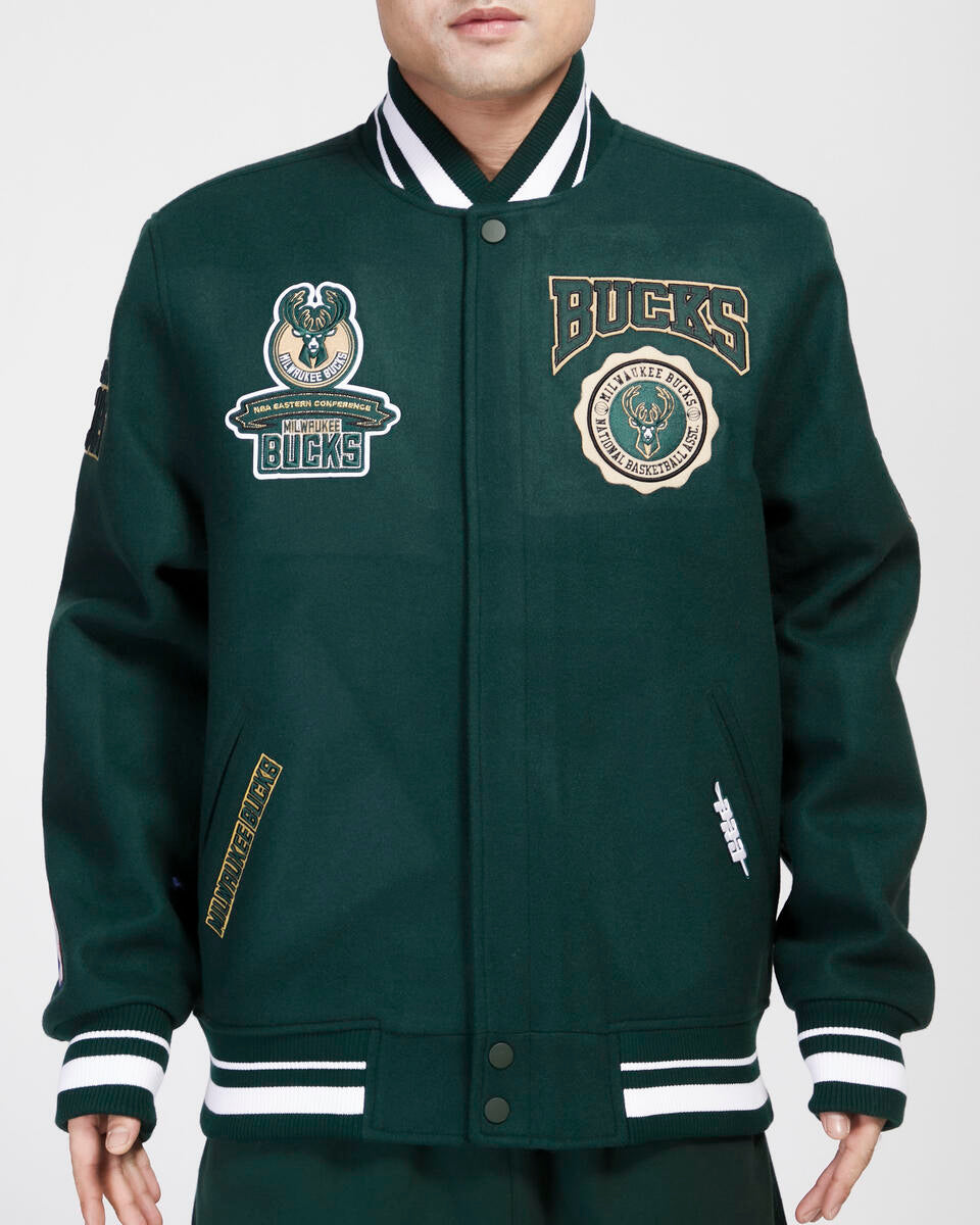 Dark Green Milwaukee Bucks Pro Standard Crest Wool Varsity Jacket