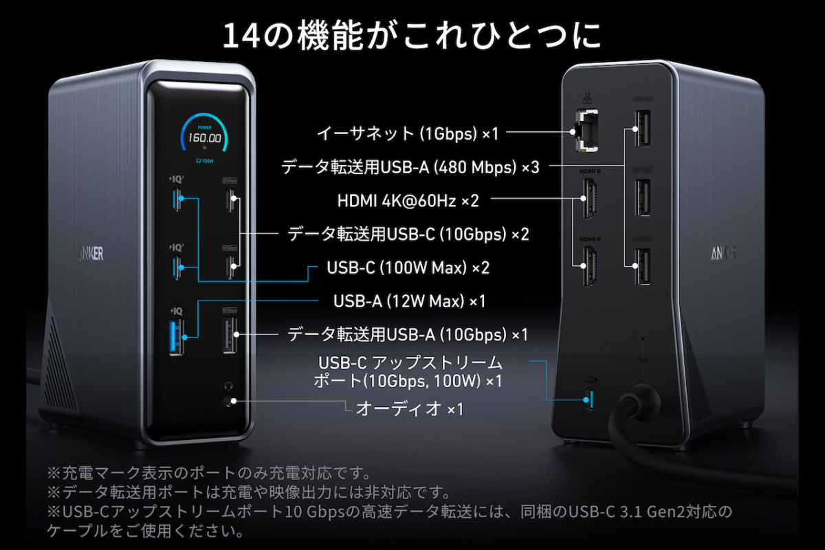 Anker Prime ドッキングステーション (14-in-1, Dual Display, 160W