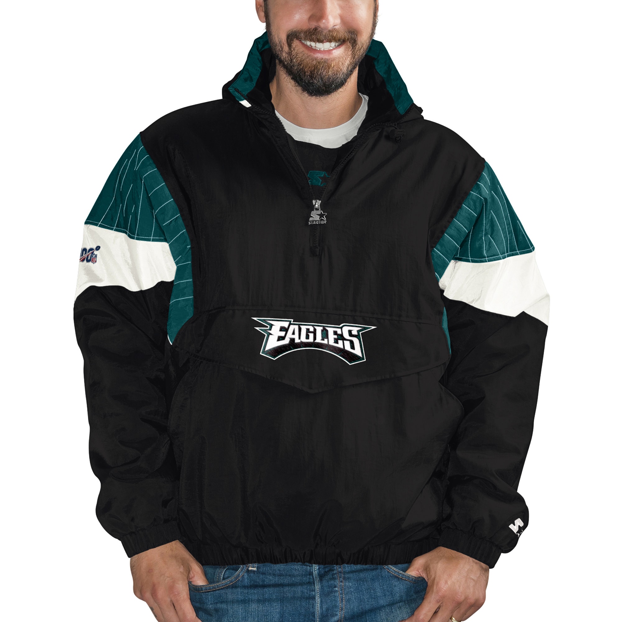 Men's Starter Black Philadelphia Eagles NFL 100 Quarter-Zip