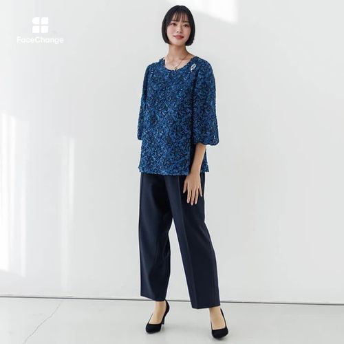 15号～19号｜リボン刺繍がポイントのセットアップ 15号・ネイビー