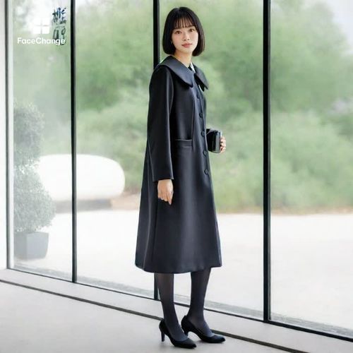 アールデコ100周年記念・ビッグショールカラーのコート M・ブラック