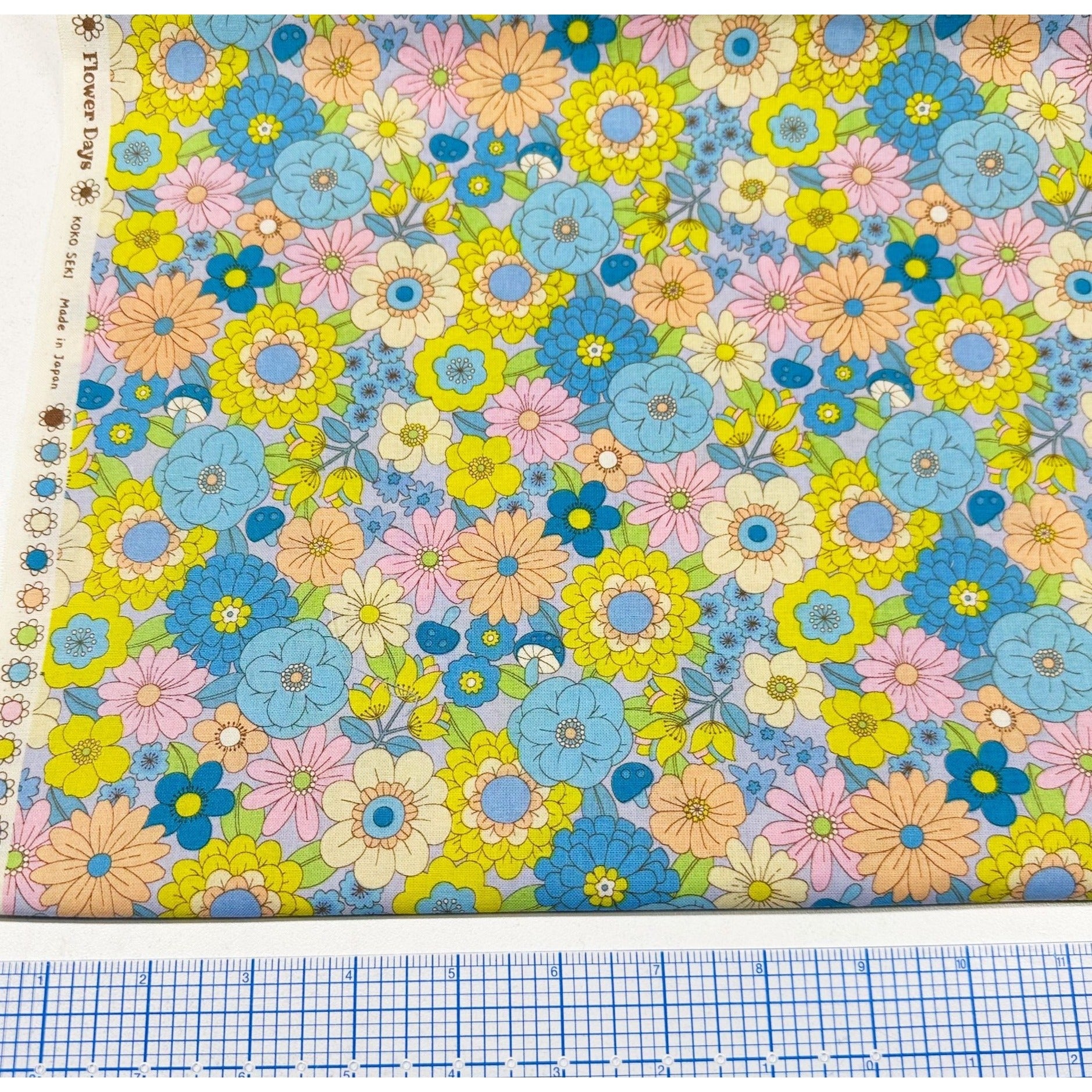 Koko Seki 70s Flower Days Blue Floral Cotton fabric Japan – Fabric