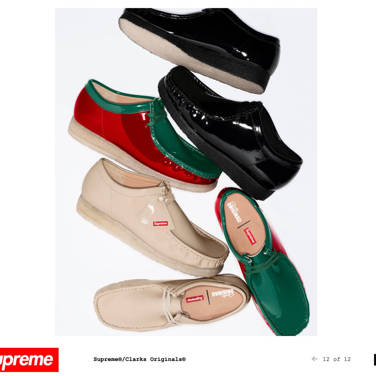 シュプリームがクラークスとのコラボワラビーを発売 エナメル加工を施