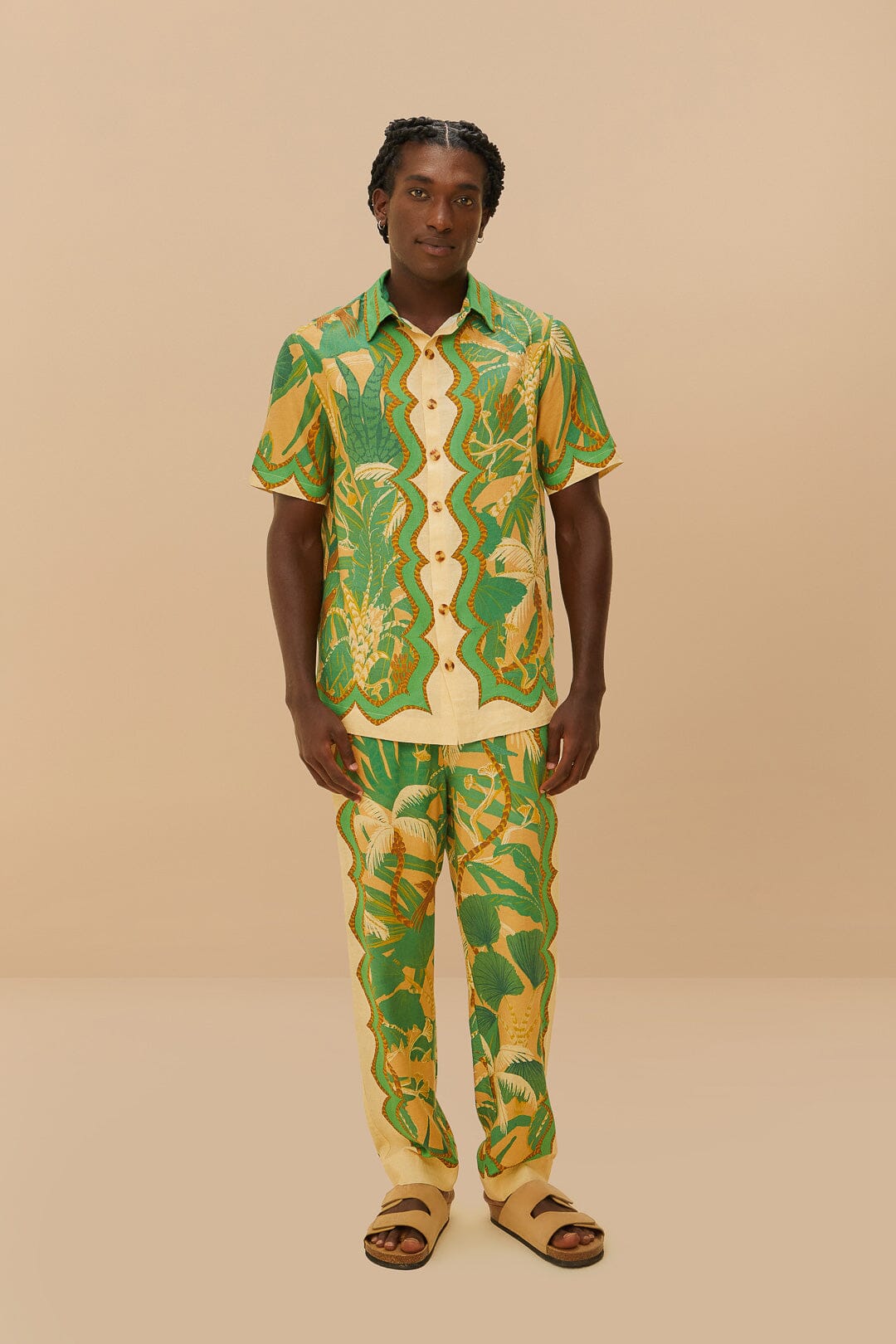 Beige Tropical Isla LENZING™ ECOVERO™ Euroflax™ Shirt – FARM Rio