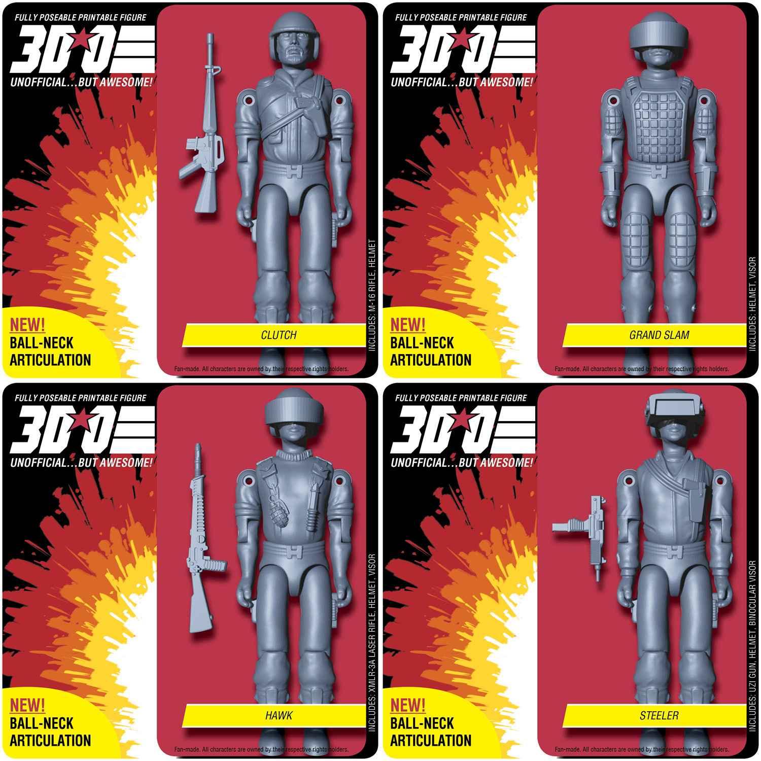 🦅 DRIVER 4-PACK// GI Joe // O-Ring Action Figure Set・ STL File