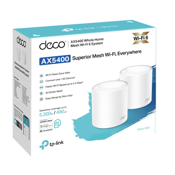 Tp-Link DECO X60 (2-PACK) AX5400 Whole Home Mesh Wi-Fi 6 System