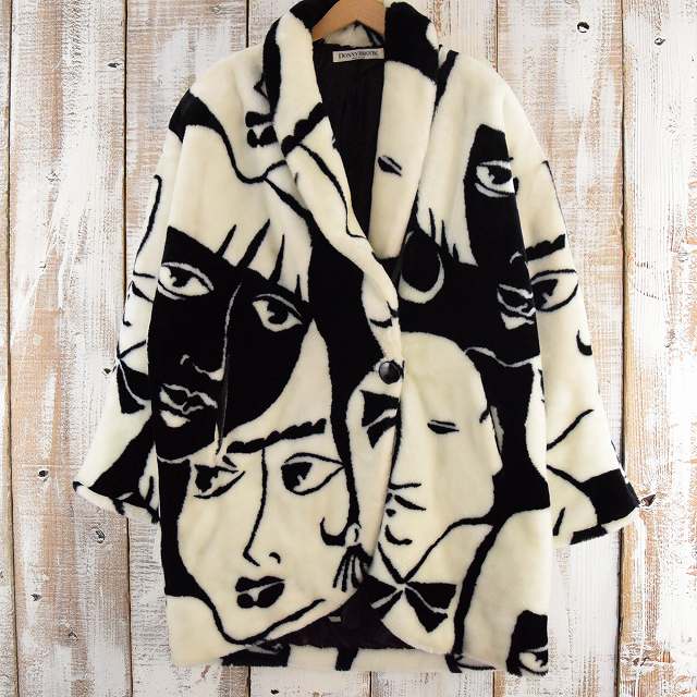 80's〜90's DONNYBROOK USA製 フェイス柄 フェイクファーコート 80年代