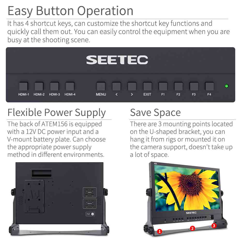 SEETEC ATEM156 ストリーミング ブロードキャスト モニター 4 HDMI