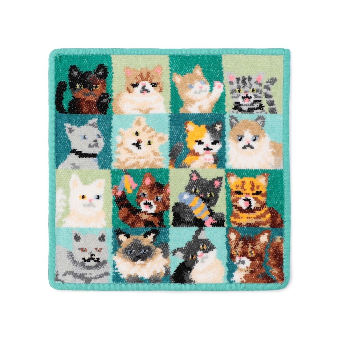 ルック！マイキャット ハンカチ(グリーン×ミディアムグリーン): FEILER