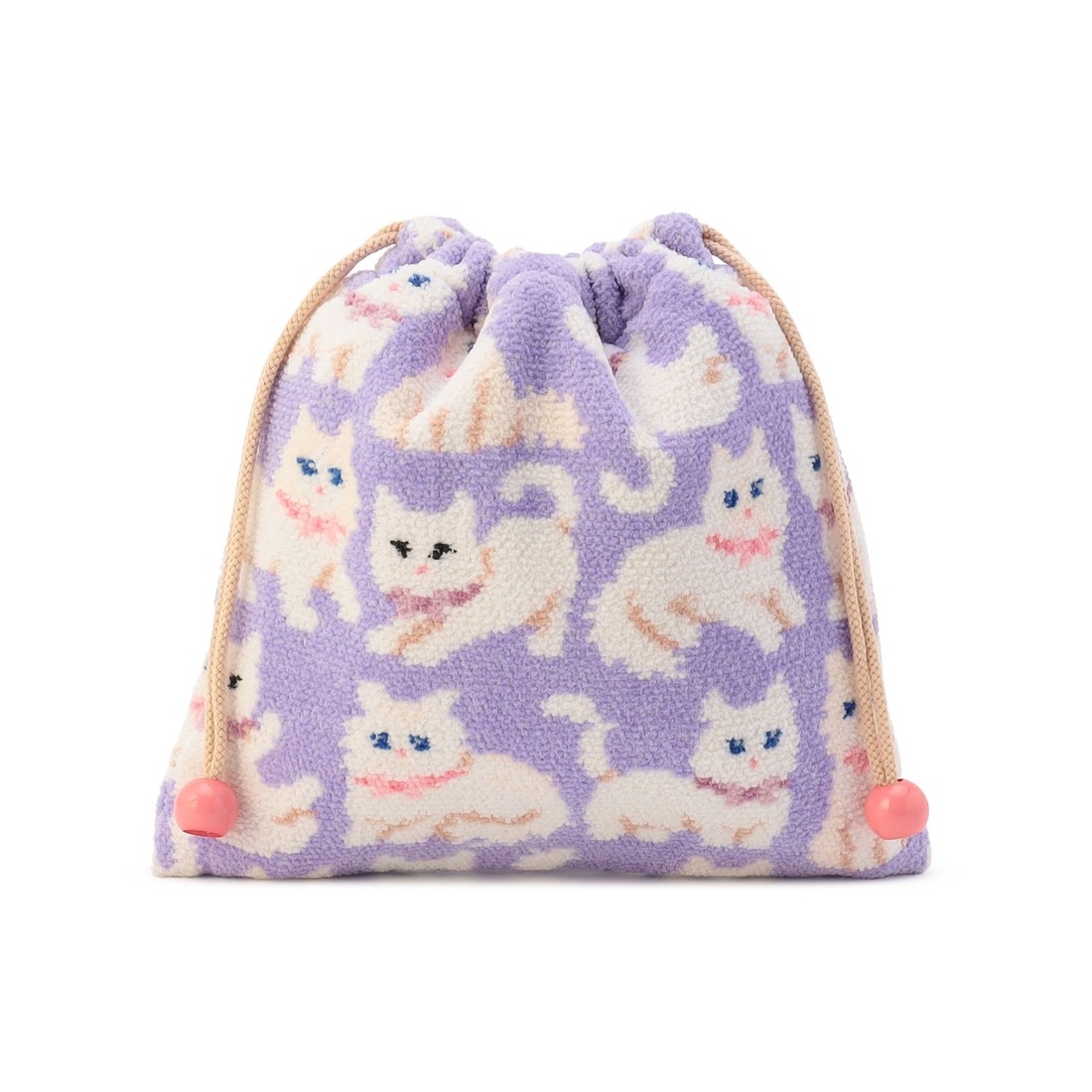 モフモフネコチャン 巾着 L/MNC-260283（WEB限定）(ペールパープル
