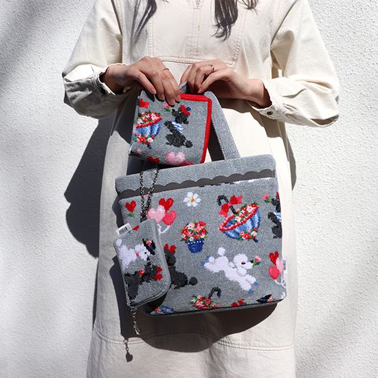 モンプティルル ハンカチ(ライトグレー×レッド): FEILER｜フェイラー