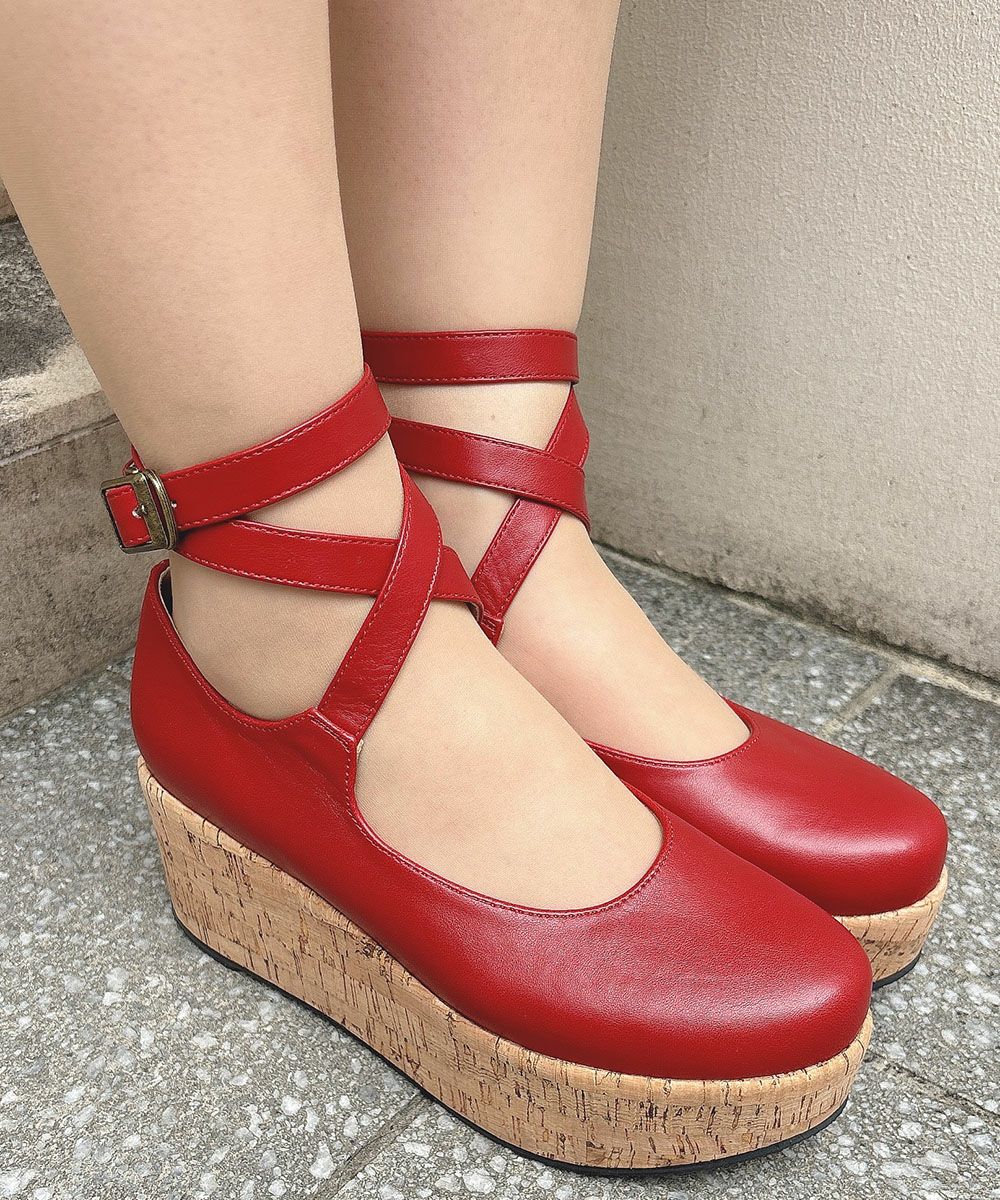 再入荷】クロスストラップ厚底パンプス/an another angelus