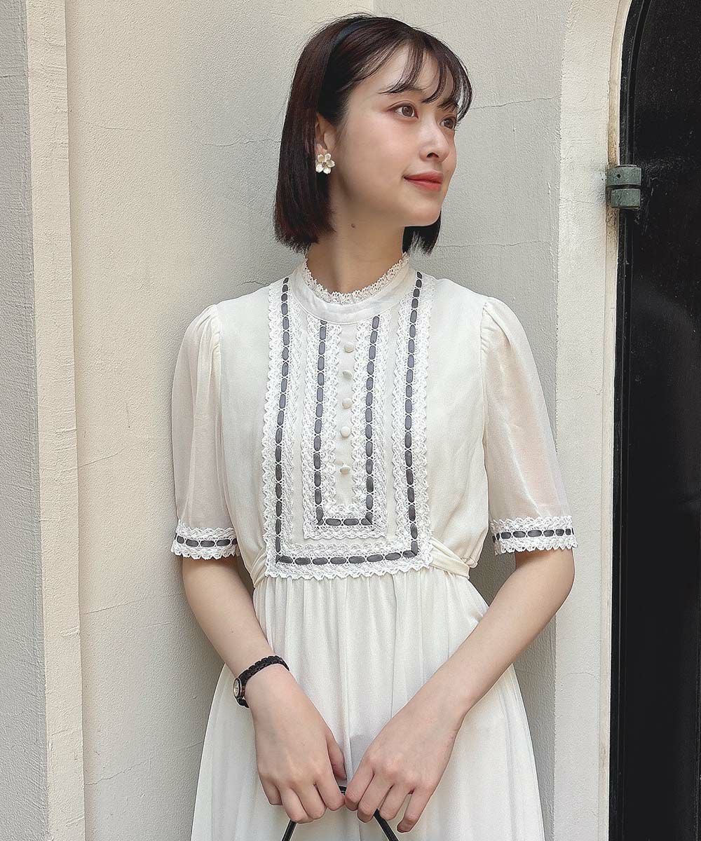 □はしごリボン使いジョーゼットロングワンピース/an3 Limited