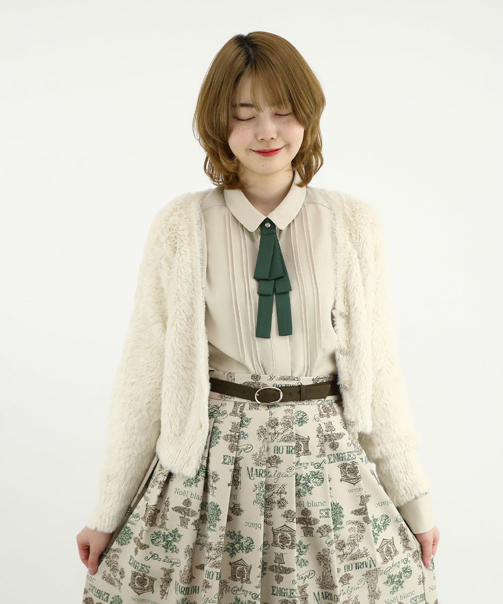 □ビジュー釦フェザーニットカーディガン/an another angelus