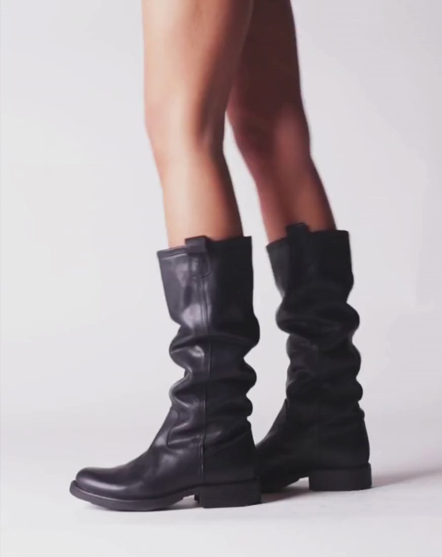 ETERNITY EFFIE Black leather pull-on tall boots – Fiorentini + Baker