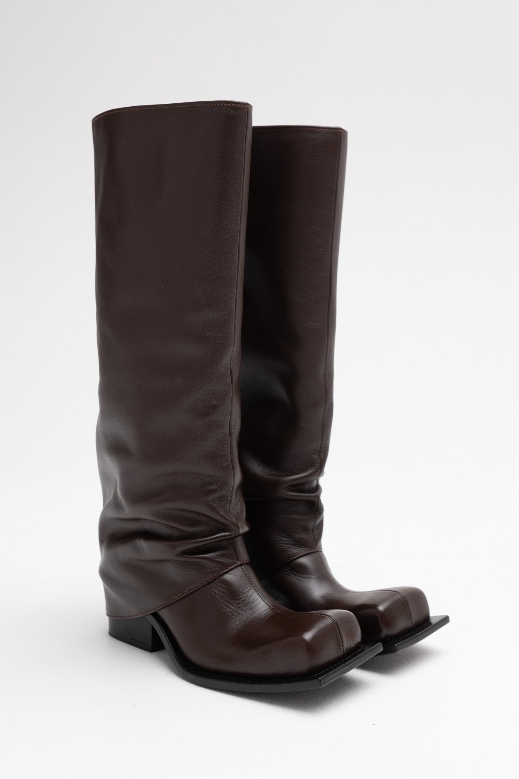 HAVVA CHUNKY HEEL TALL BOOTS IN CHOCOLATE BROWN – FIDAN NOVRUZOVA