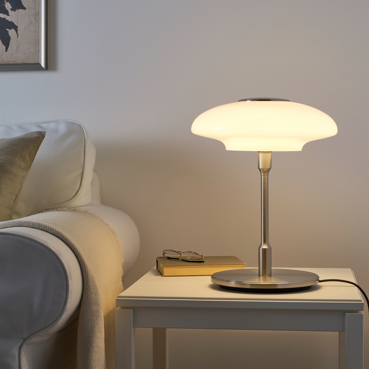 TÄLLBYN table lamp nickel-plated/opal white glass - IKEA