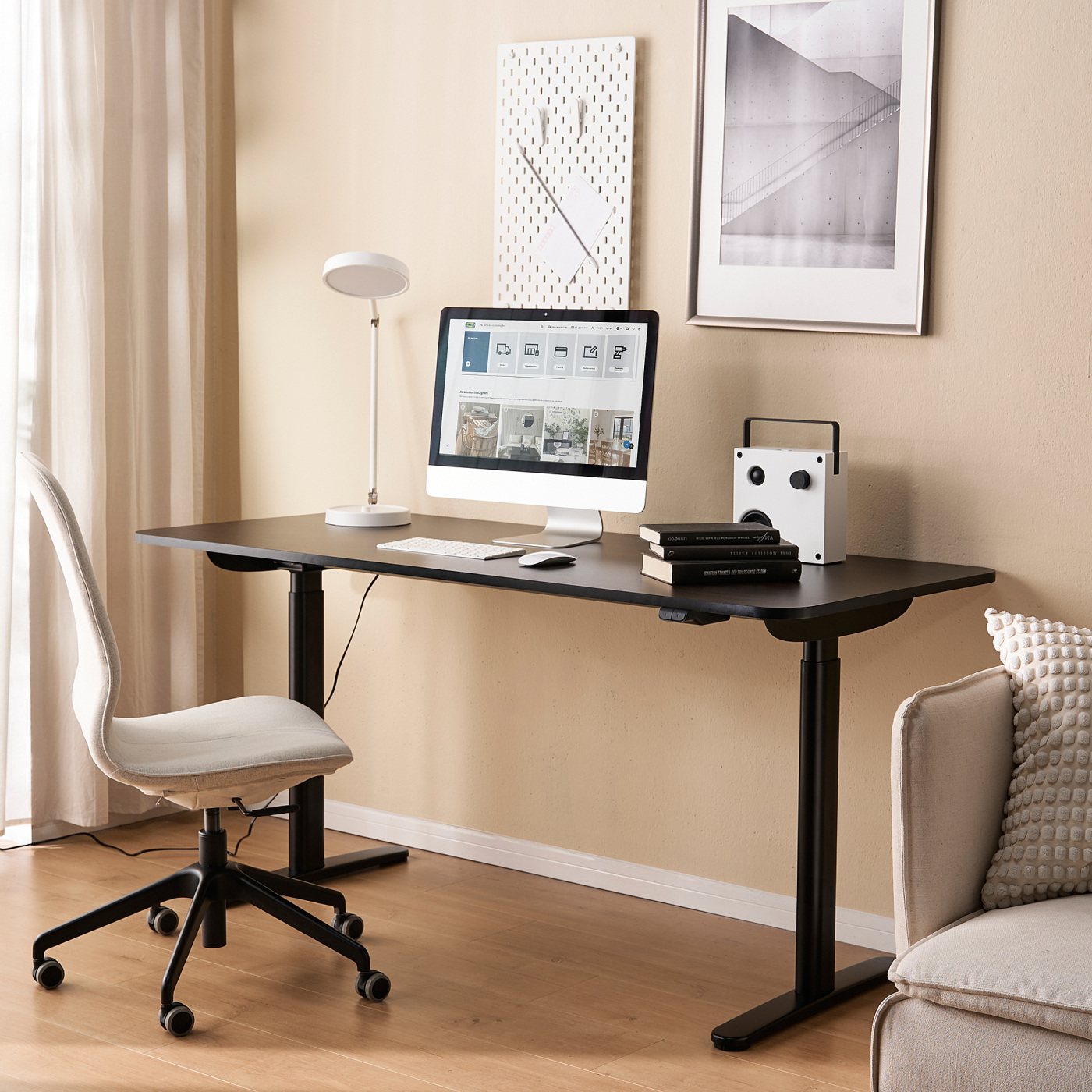 BOLLSIDAN desk sit/stand electric walnut effect/black - IKEA