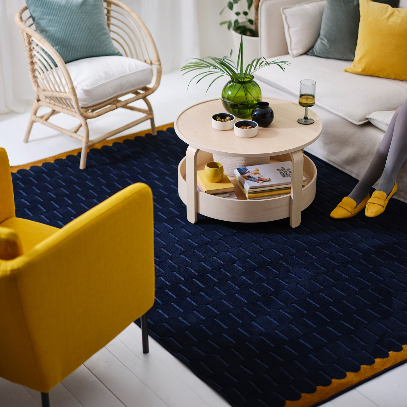 NÖVLING rug, low pile dark blue/yellow-brown - IKEA