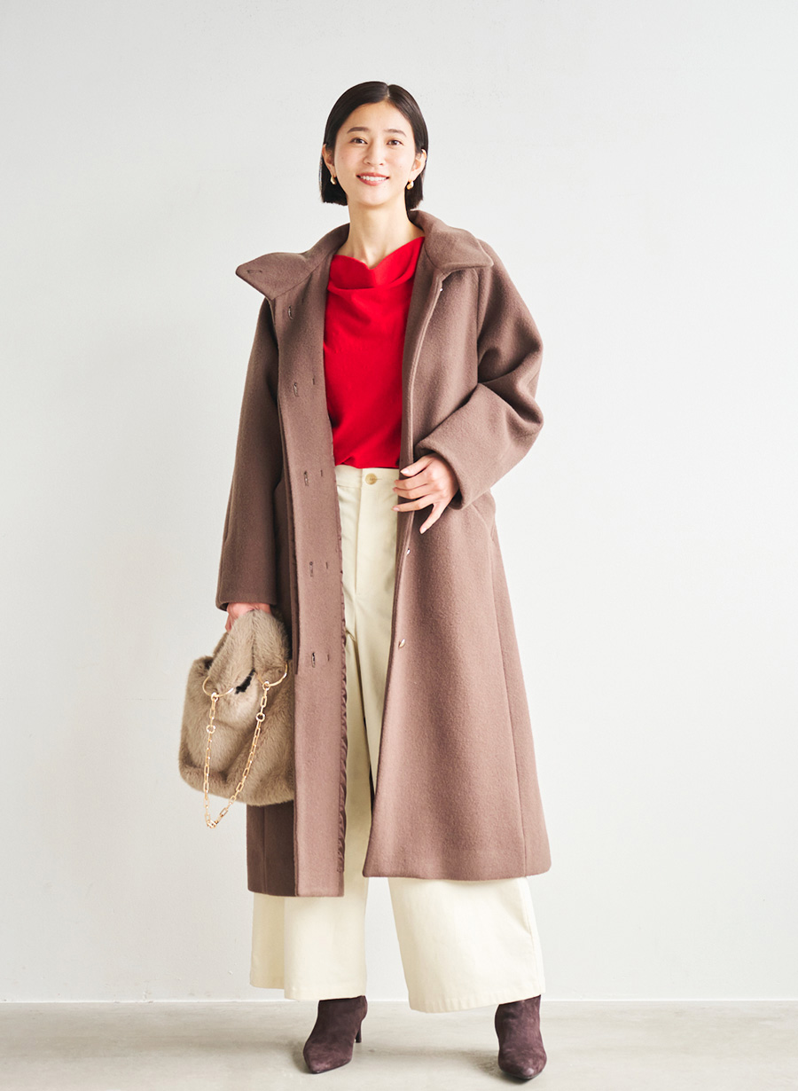 メリノウール＞スタンドカラーベルテットロングコート｜LOUNIE