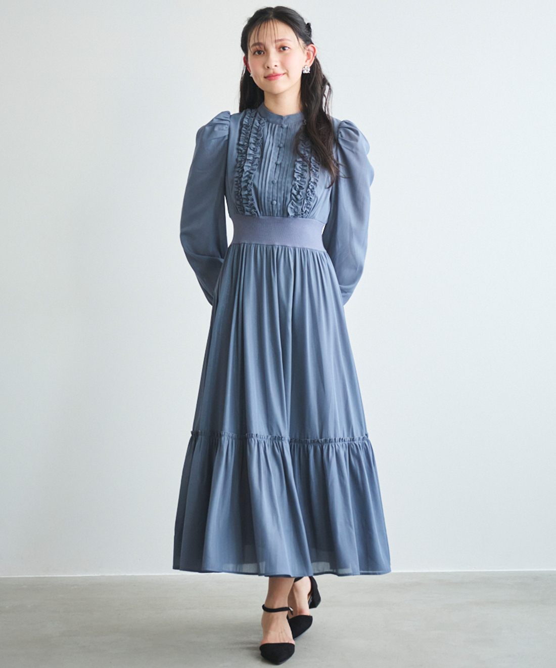 ONLINE限定低身長サイズあり】フリルデザインフレアワンピース｜PETAL