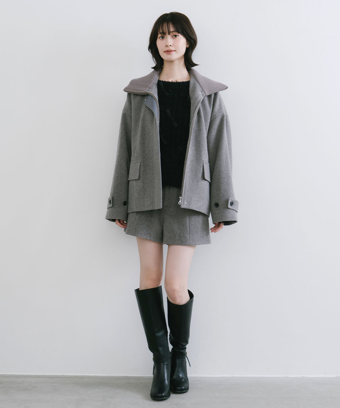 実物写真掲載 完売 ココディール リブカラーウール混コート リブカラー