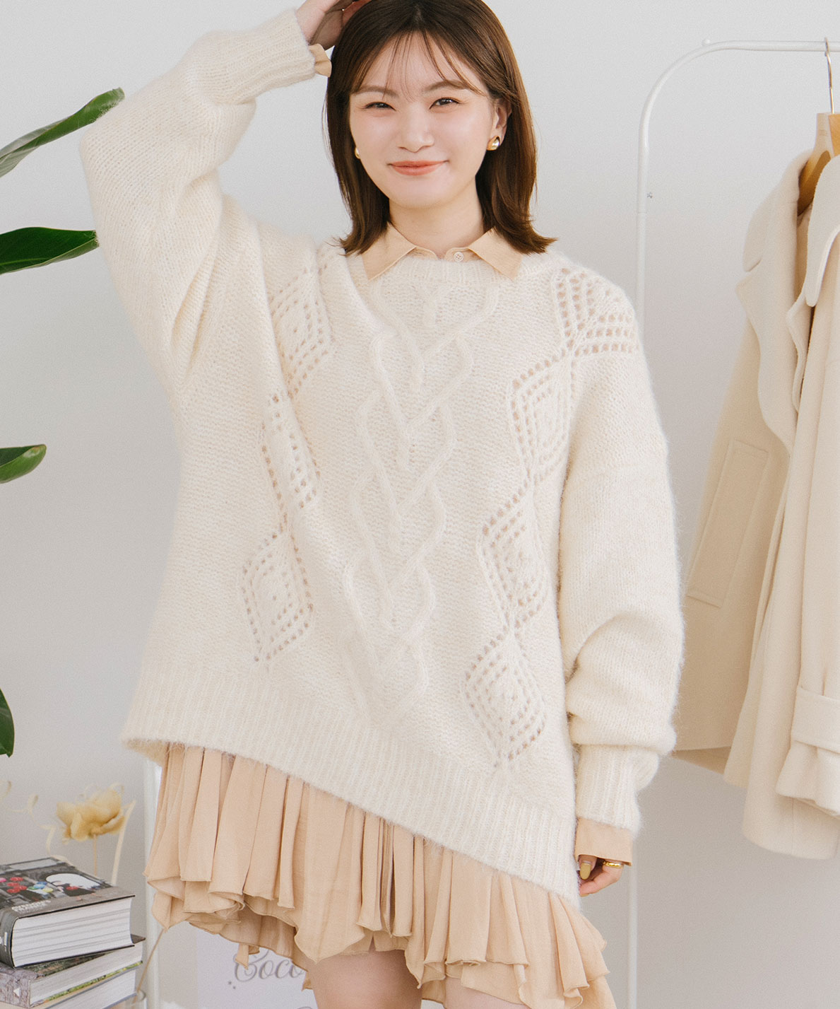 ケーブルニット×ペプラムシャツミニワンピース｜PETAL ONLINE（ペタル