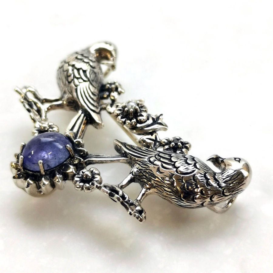 405C0017-1】SV ウィリアム・モリス【小鳥】 ペンダントブローチ