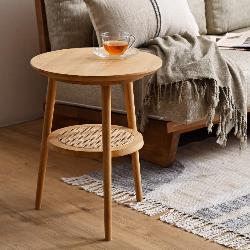 Casamia バンド・ウッドホワイトラタン サイドテーブル 即購入○ た