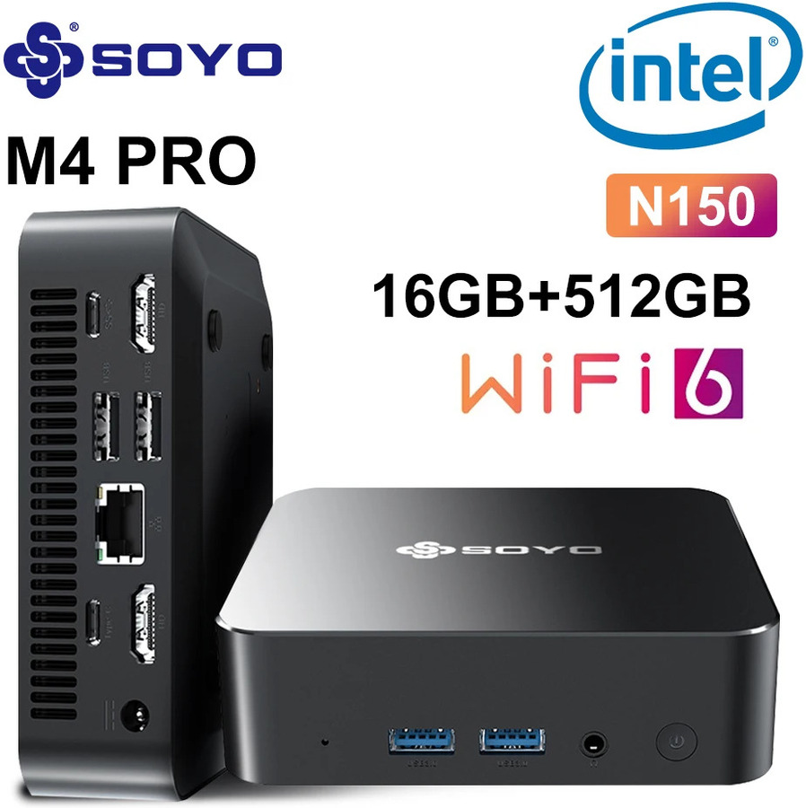 SOYO M4 PRO Mini PC (Intel N150, 512GB SSD, 16GB RAM, 2x USB-C