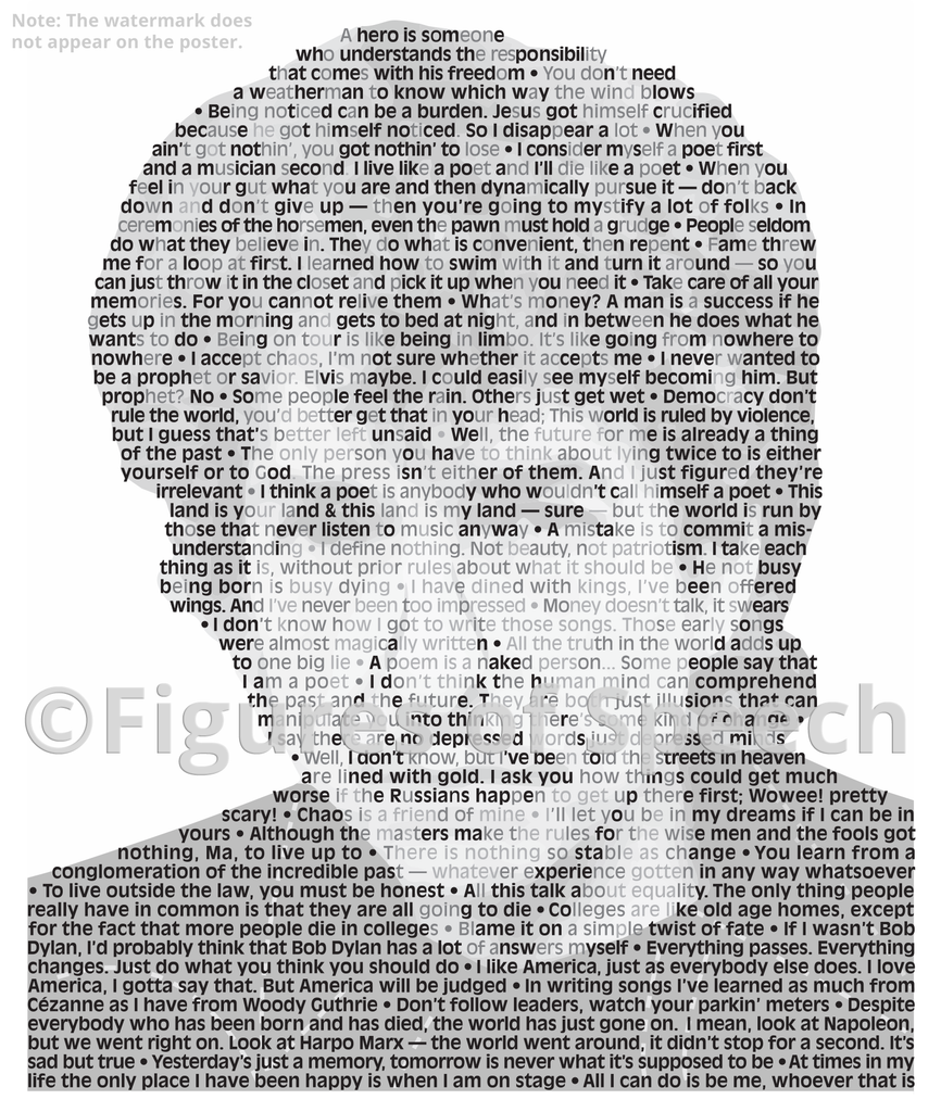 Original Bob Dylan Poster in his own words. Image made of his