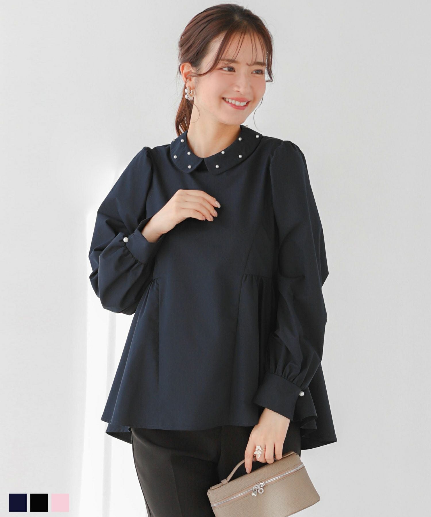 レーストリムペプラム長袖トップス【宅配便】 | Fit more