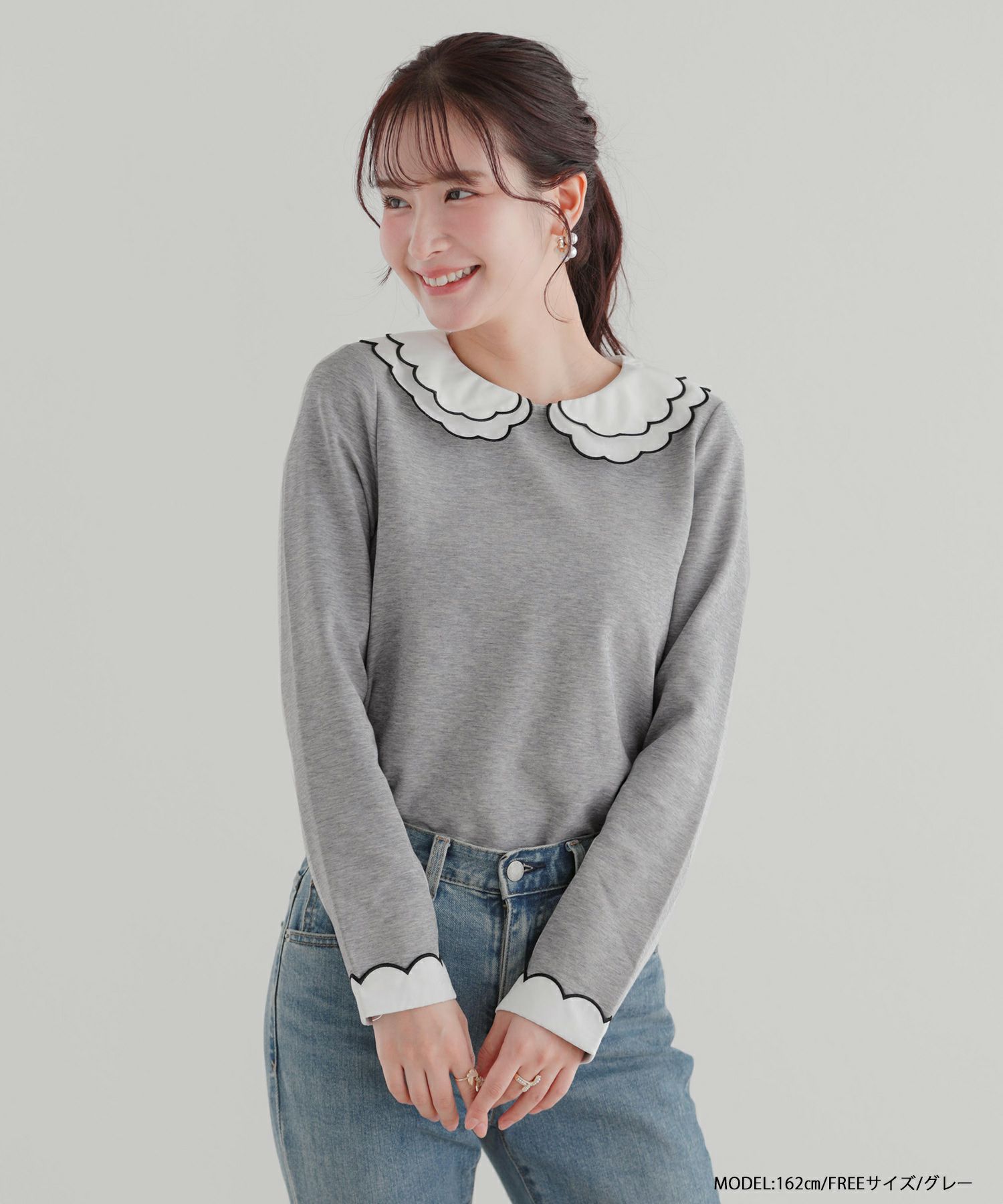 刺繍ダブルカラーレイヤードロングスリーブトップスHAPPYSET対象商品