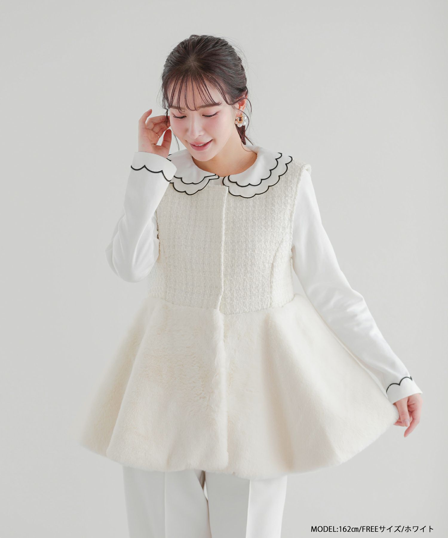 刺繍ダブルカラーレイヤードロングスリーブトップスHAPPYSET対象商品