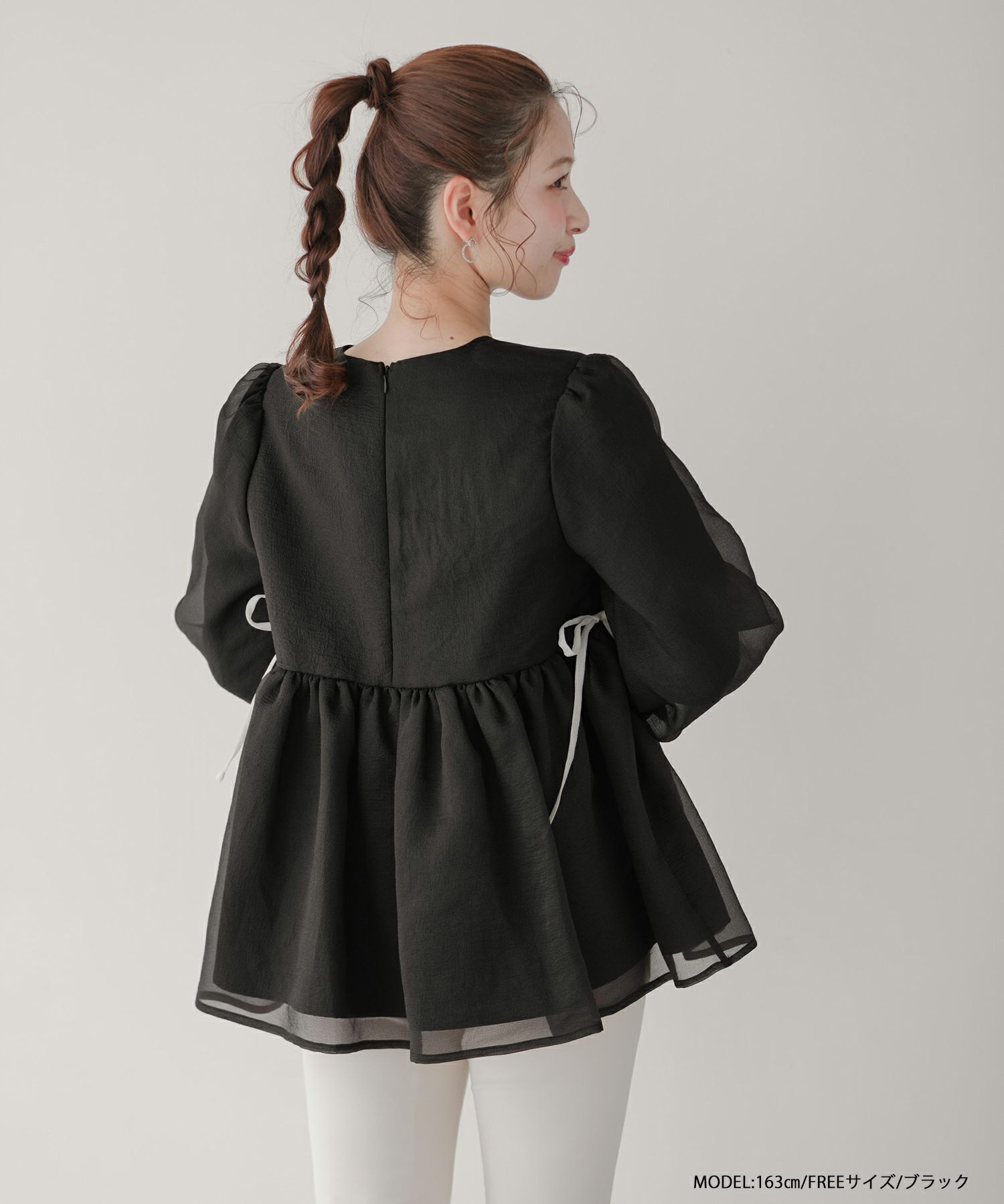 クリンクルシアーオーガンジーボリュームスリーブトップス【宅配便