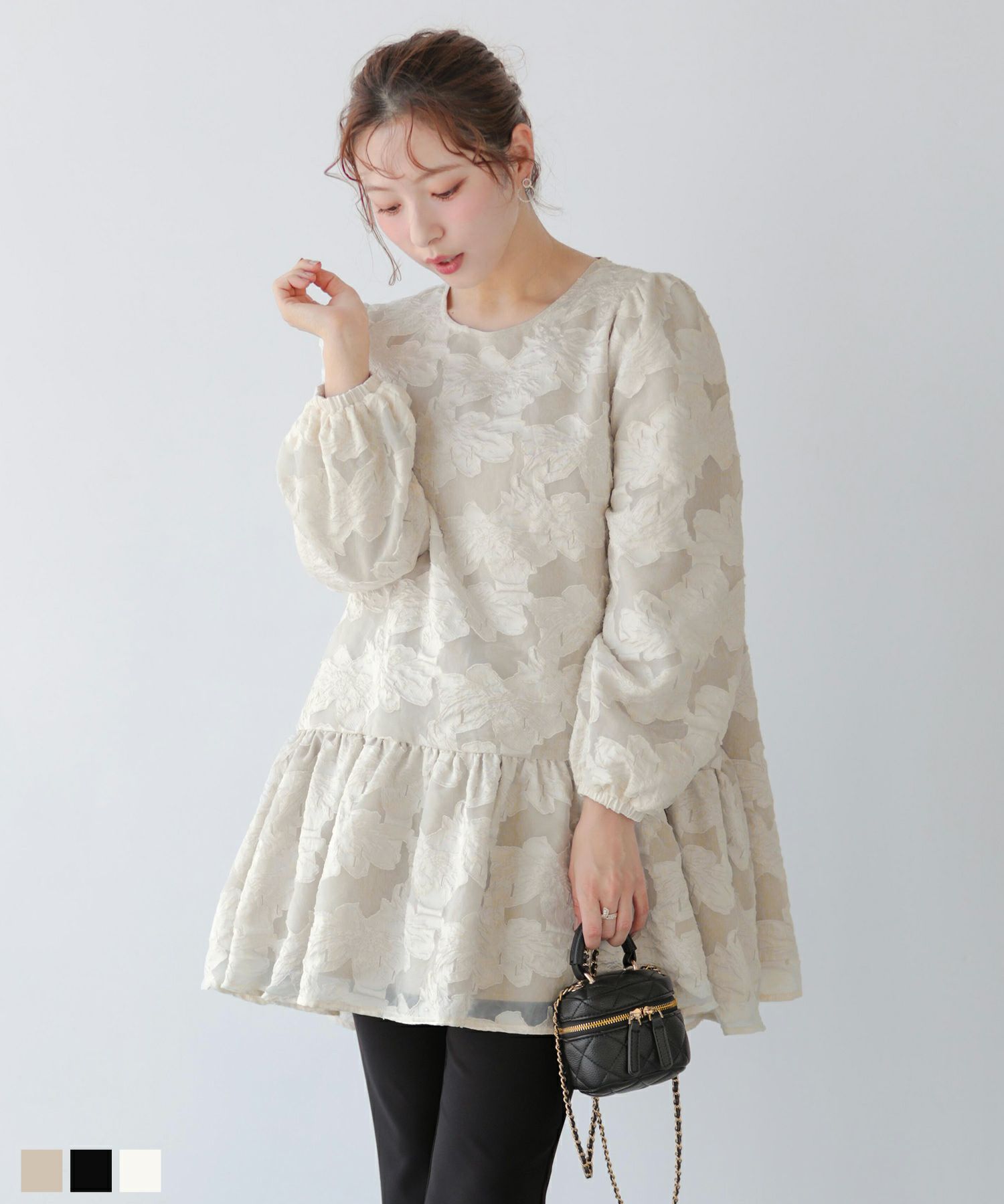 フラワージャガードペプラムトップス【宅配便】 | Fit more