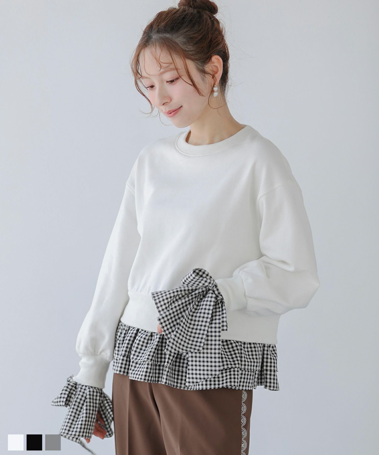 fitmore ミルフィーユフリルスウェット グレー Fit more フィットモア