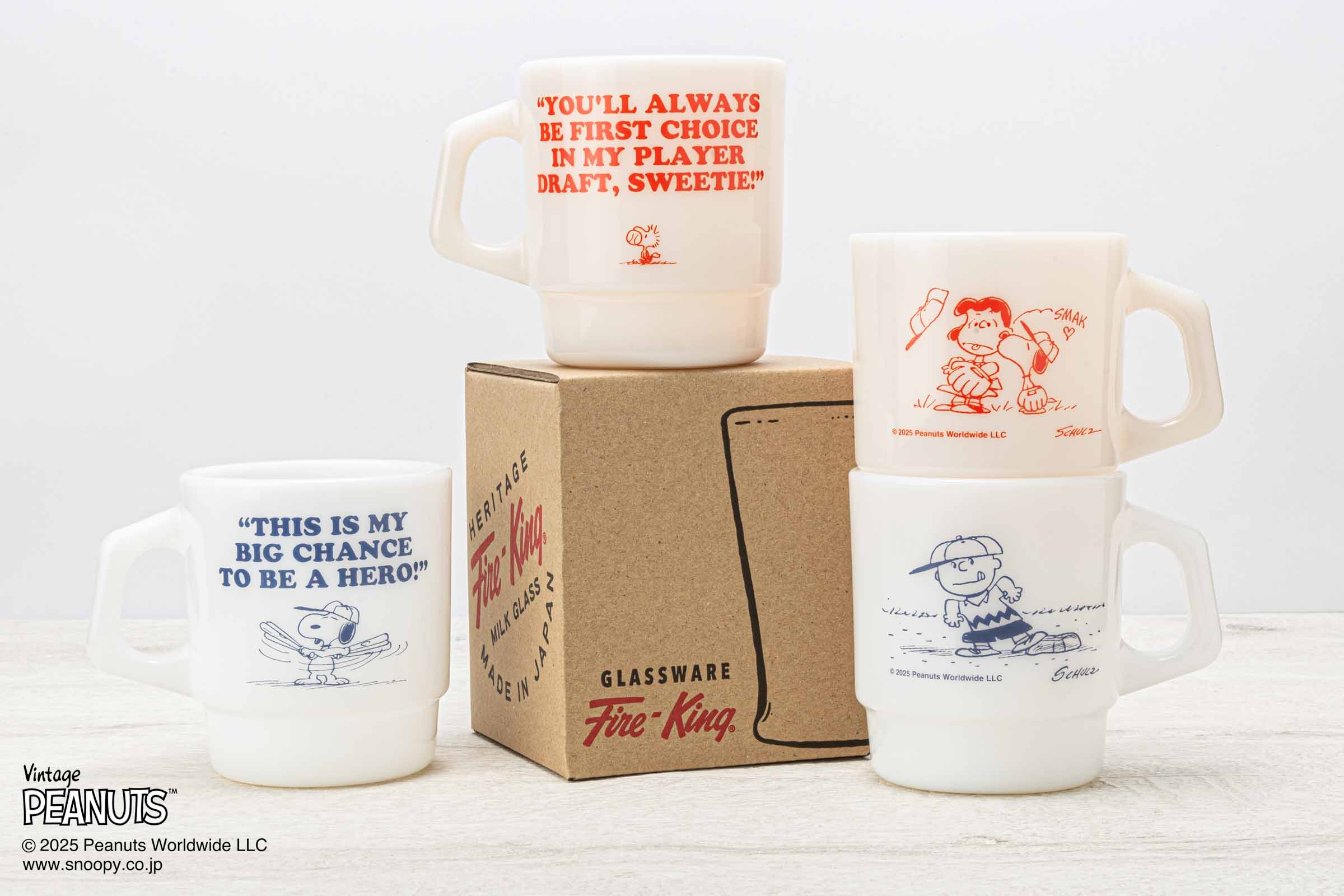 Fire-King ピーナッツシリーズより1960年〜70年代のコミックのシーンを