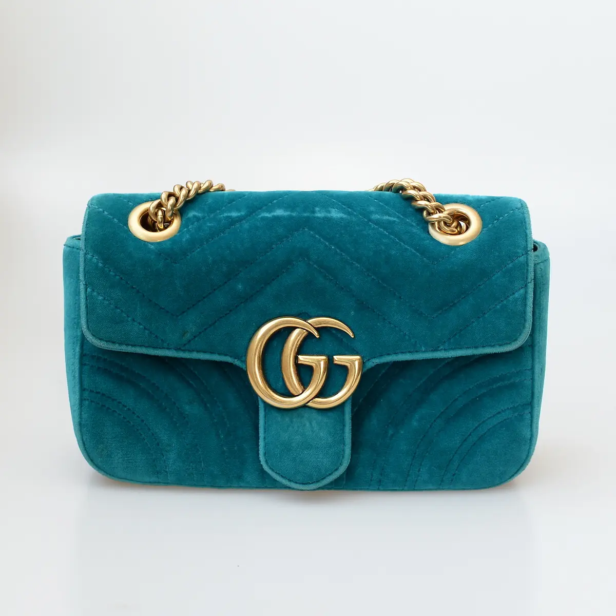 GUCCI GGマーモント チェーンショルダーミニ エメラルドグリーン