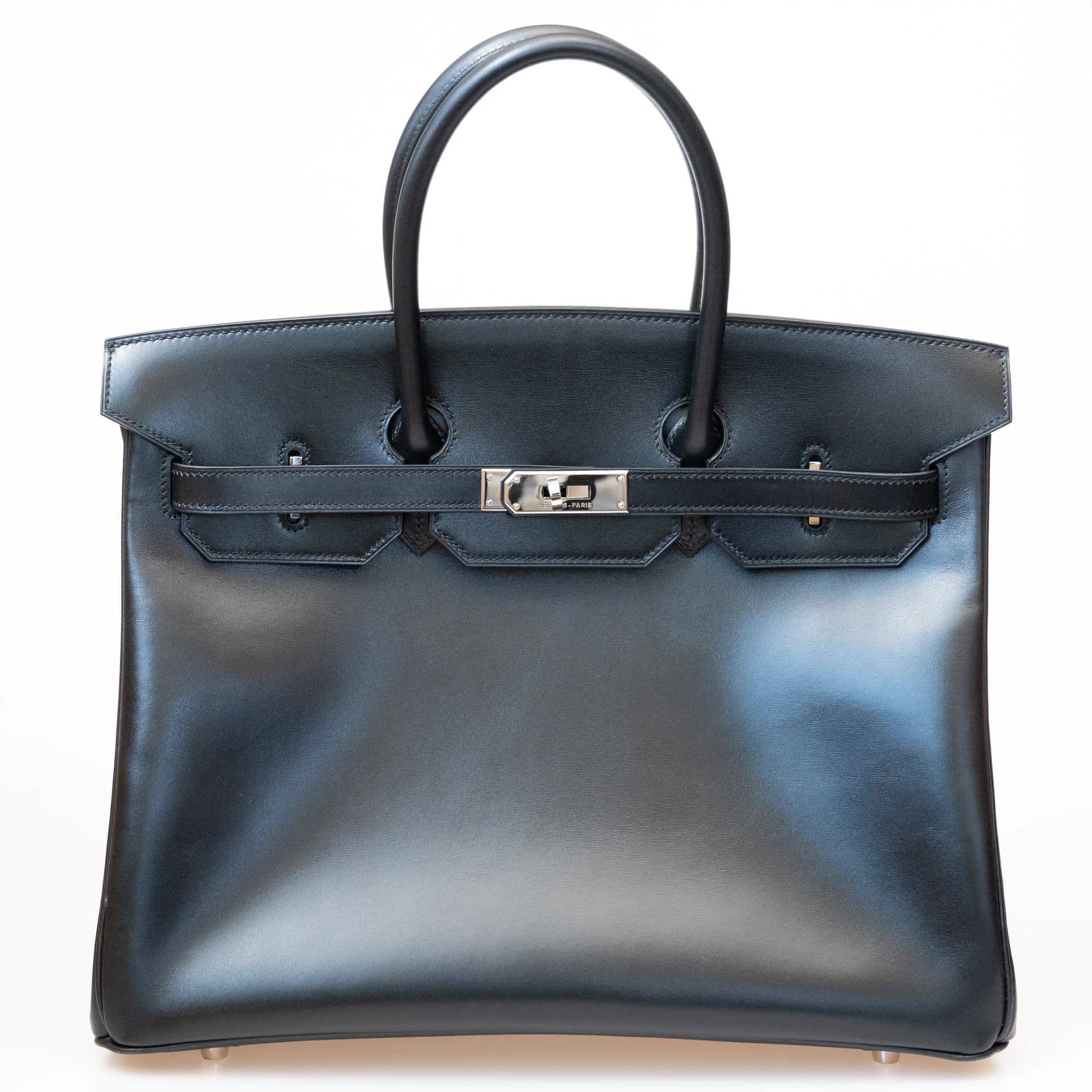 HERMES バーキン35 ブラック ボックスカーフ シルバー金具 □B刻印の