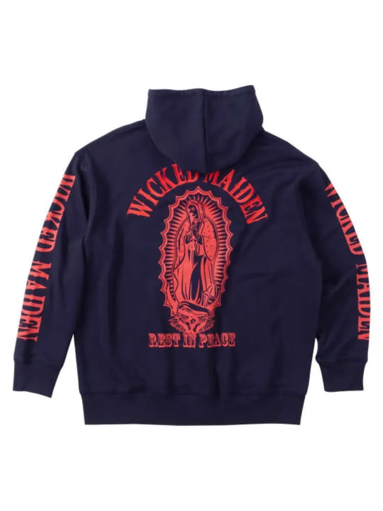 ネイビー 【SHELTY(シェルティ)】裏毛刺繍&プリントフルジップパーカー