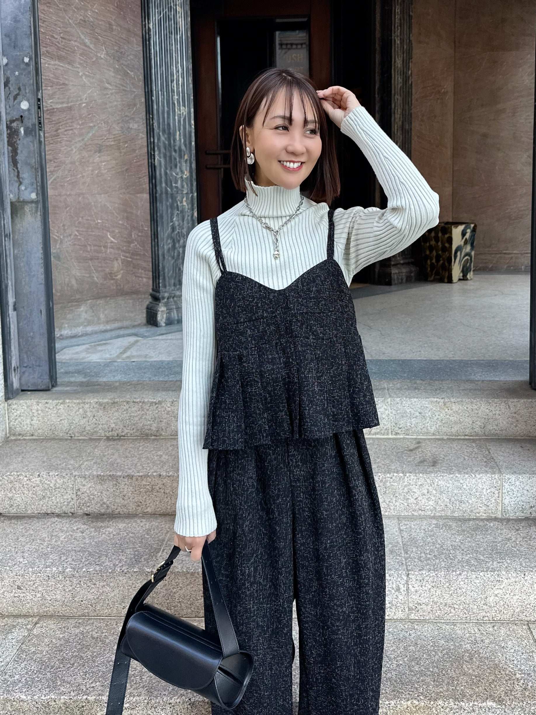 サマーツイードプリーツキャミ / ブラック – fosie