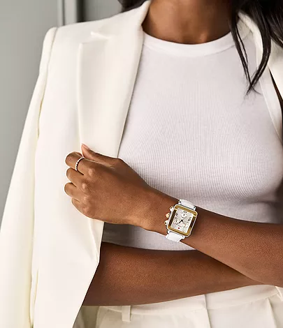 Deco Sport Chronograph Gold-Plated White Silicone Watch