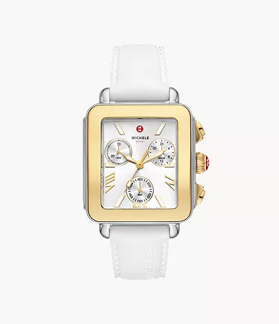 Deco Sport Chronograph Gold-Plated White Silicone Watch
