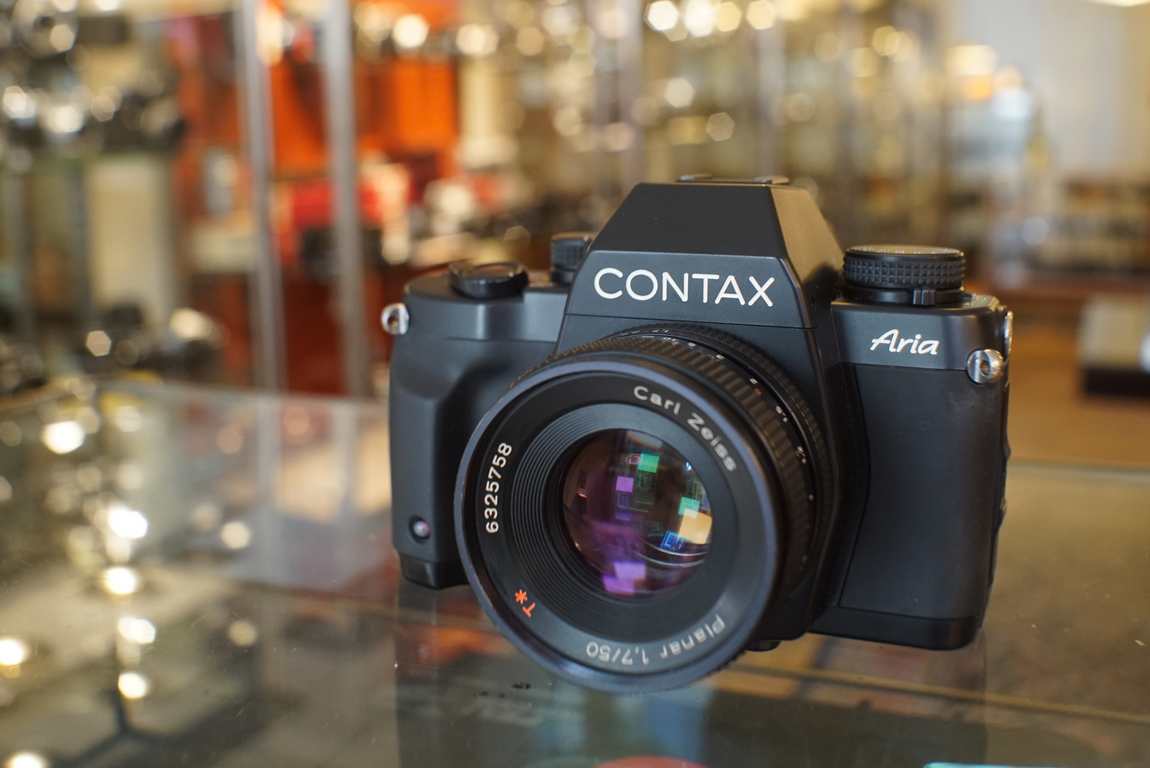 Contax Aria + Carl Zeiss Planar 50mm f/1.7 AE, boxed body, with